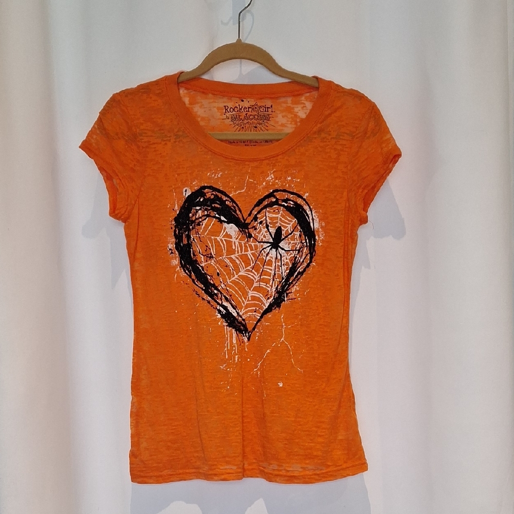 Rocker Girl By All Access Entertainment Orange Tee with Heart and Web Design